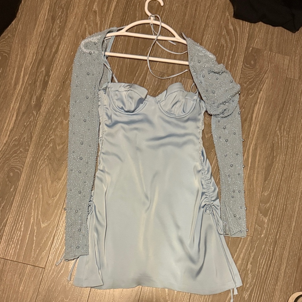 Oh Polly Embellished Blue Women's Dress